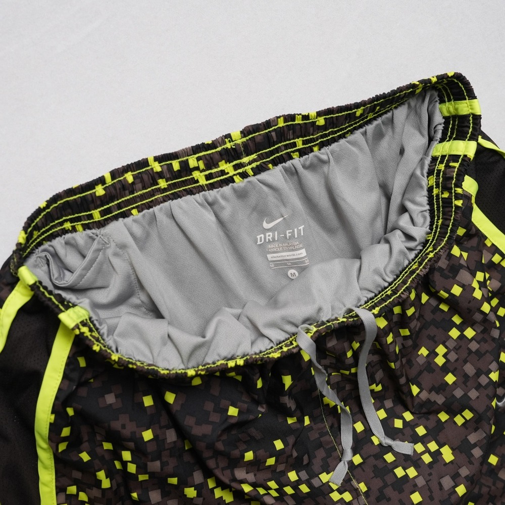 Nike Dri-Fit Running Shorts Women M Brown Yellow Digital Pixel Print Drawstring - Picture 5 of 11